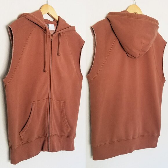 Aritzia Tna Cozy Fleece Boyfriend Sleeveless Zip Hoodie Sweatshirt Brown XS SOFT - Picture 1 of 15